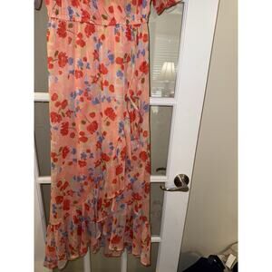 LC Lauren Conrad Women’s Pink Floral Ruffle Maxi Dress Peasant Girlie Summer SM